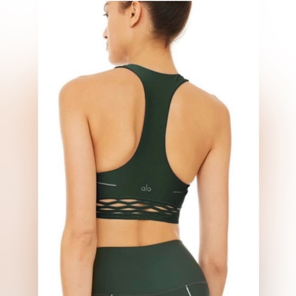 ALO Yoga Sequence Airlift Sports Bra in Dark Forest Green EUC
